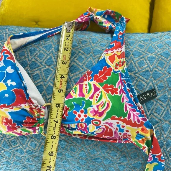 Ralph Lauren Bikini Swimsuit Halter Top Gold Loop Paisley bright color - Picture 8 of 9